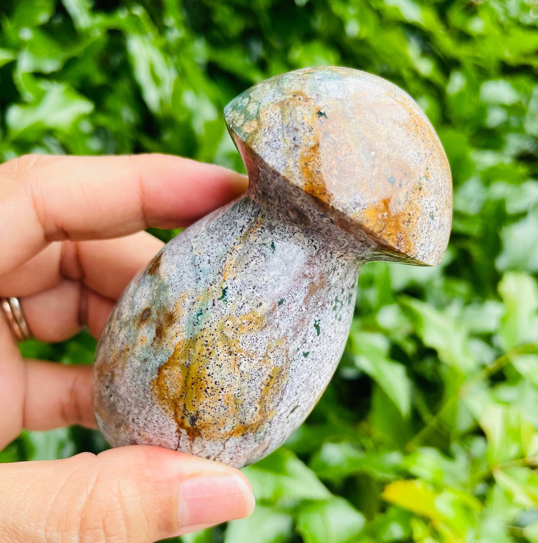 Xl Ocean Jasper Mushroom: Natural Tumbled Crystal Gemstone (89x45mm) (243.8g)