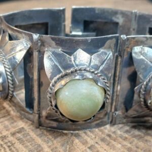 OLD Mexico Silver Green Calcite Panel Bracelet 7"