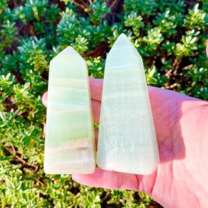 One (1) Green Pistachio Calcite Tower, Green banded Calcite Obelisk, Onyx Tower, Valentine Gifts