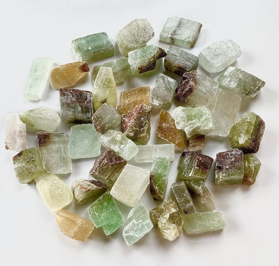 One Pack Raw Green And Yellow Calcite Crystal Bags 50g Packs, Crafting Materials, Rough Calcite, Jewellery Making Stones, Spiritual Gift