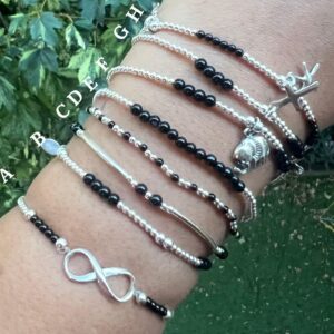 925 Sterling Silver Black Onyx Bracelet, Dainty Beaded Stacking Bracelet