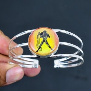 Aquarius Onyx Bangle: Handmade 925 Sterling Silver Cuff Bracelet Aquarius Onyx Bangle: Handmade 925 Sterling Silver Cuff Bracelet