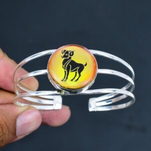 Aries Onyx Bangle: Sterling Silver Adjustable Cuff Bracelet Aries Onyx Bangle: Sterling Silver Adjustable Cuff Bracelet