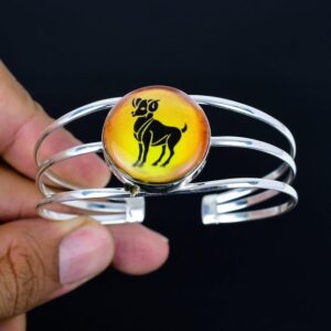 Aries Zodiac Onyx Bangle: Adjustable Sterling Silver Cuff Aries Zodiac Onyx Bangle: Adjustable Sterling Silver Cuff
