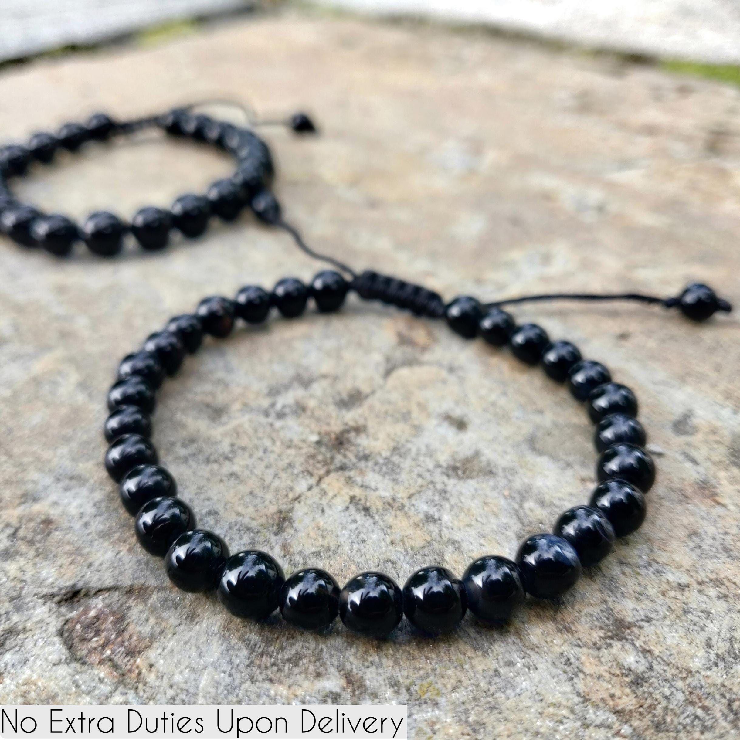 Beaded Black Onyx Bracelet For Men / Women, Strength & Protection Bracelet, Spiritual Crystal Jewelry, Capricorn And Leo Birthday Gifts