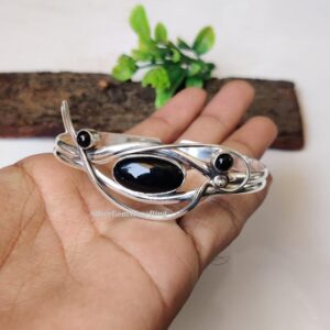 Black Onyx Bangle: Handmade Item, Adjustable Jewelry, 925 Sterling Silver Jewelry