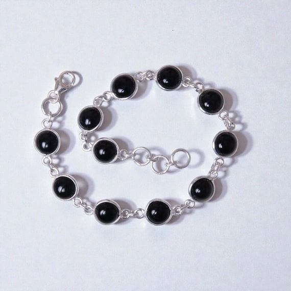 Black Onyx Bracelet, Chain Bracelet, 925 Sterling Silver, Handmade Bracelet, Bohemian Bracelet, Designer Bracelet, Statement Bracelet