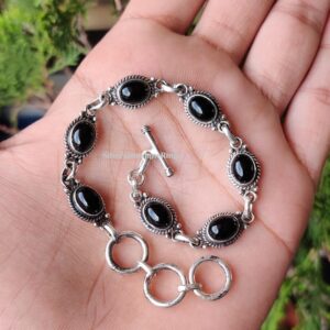 Black Onyx Bracelet: Dainty 925 Sterling Silver Boho Jewelry