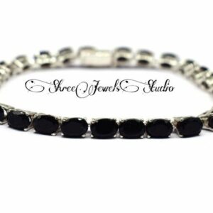 Black Onyx Faceted Oval Bracelet, Black Gemstone Silver Tennis Bracelets, Birthstone Bracelets, Bracelet, Bridal Vintage Bracelets Black Onyx Faceted Oval Bracelet, Black Gemstone Silver Tennis Bracelets, Birthstone Bracelets, Bracelet, Bridal Vintage Bracelets