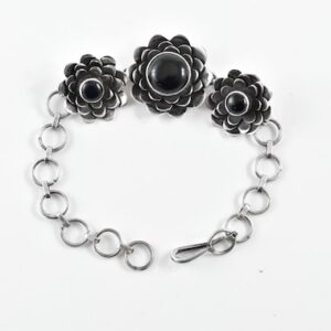 Black Onyx Flower Bracelet, Sterling Silver Artisan Jewelry Black Onyx Flower Bracelet, Sterling Silver Artisan Jewelry