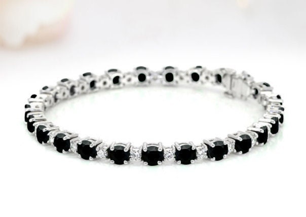 Black Onyx Bracelet For Women Silver Wedding Gift Natural Black Onyx Bracelet 14k White Gold Black Onyx Bracelet Tennis Bracelet For Women