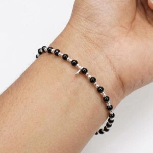 Black Onyx Gemstone Silver Bracelet , 925 Sterling Silver , Adjustable Silver Wrist Bracelet