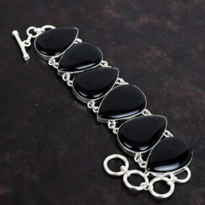 Black Onyx Bracelet: Handmade 925 Sterling Silver Adjustable Chain