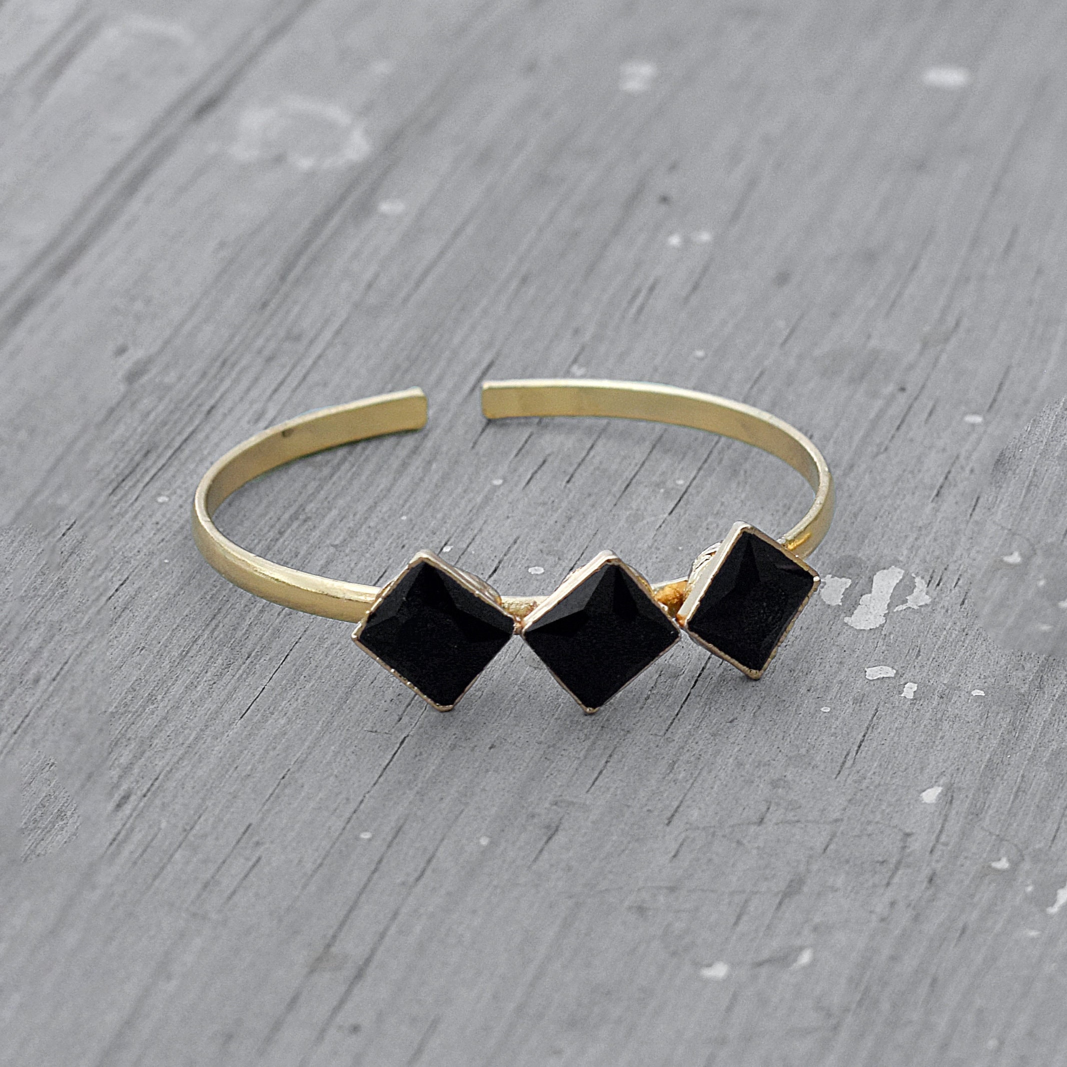 Black Onyx Hydro Bracelet - Gemstone Bangle - Cuff Bracelet - Handmade Bangle - Dainty Bracelet - Anniversary Bangle - Wedding Bracelet