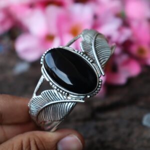 Black Onyx Sterling Silver Bangle: Handmade Boho Gemstone Bracelet Black Onyx Sterling Silver Bangle: Handmade Boho Gemstone Bracelet