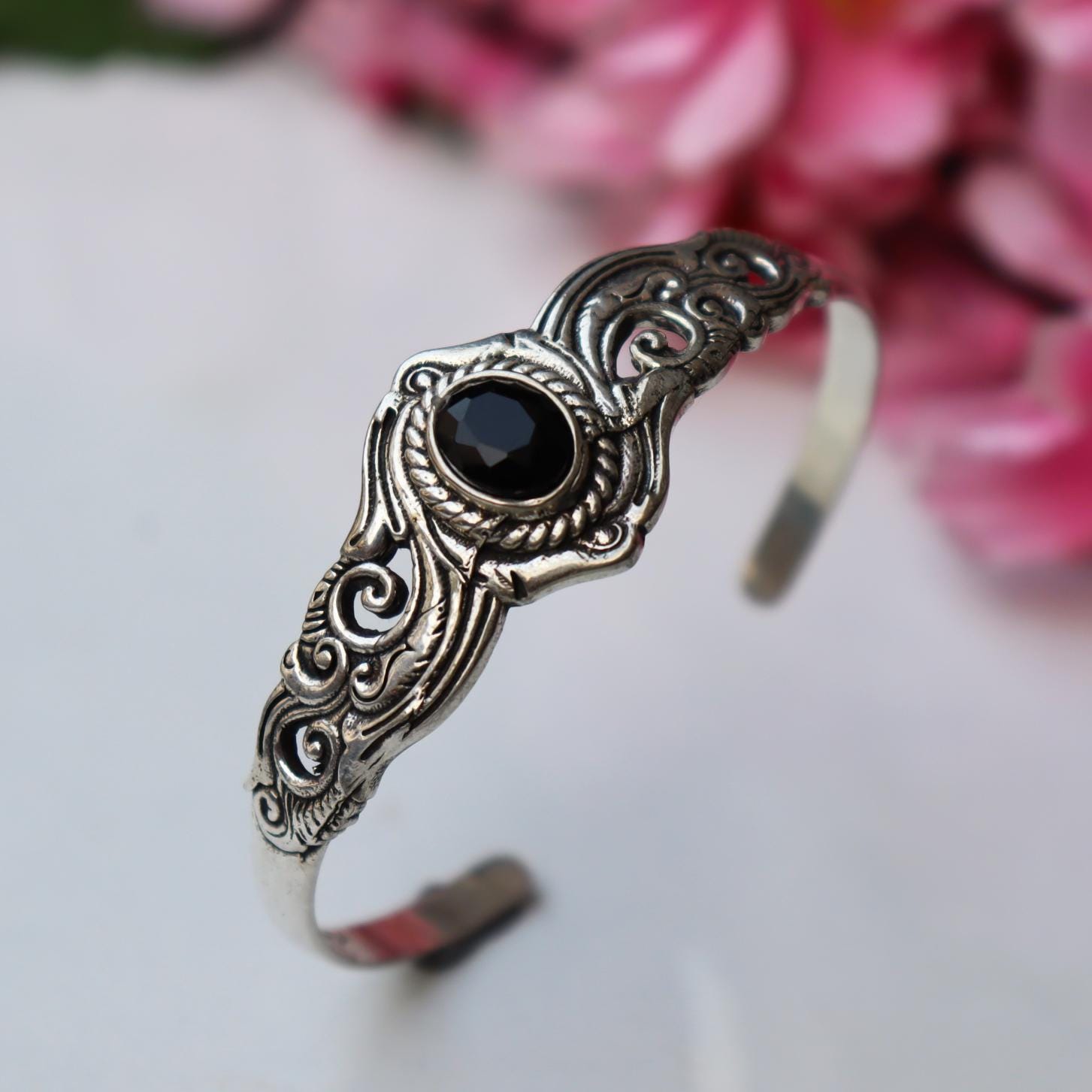 Black Onyx Sterling Silver Bangle – Sleek Statement Jewelry