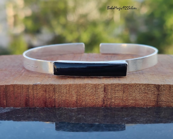 Handmade Black Onyx Bracelet: 925 Sterling Silver Adjustable Bracelet, Unisex Design Jewelry Handmade Black Onyx Bracelet: 925 Sterling Silver Adjustable Bracelet, Unisex Design Jewelry