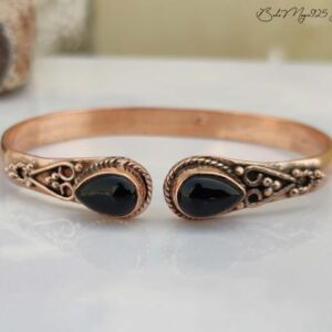 Handmade Black Onyx Copper Bangle: Adjustable Boho Jewelry Handmade Black Onyx Copper Bangle: Adjustable Boho Jewelry