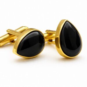 Handmade Pear Black Onyx Cuff Links: 925 Sterling Silver