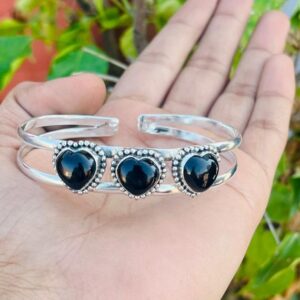 Heat Shape Black Onyx Bangle, 925 Sterling Silver, Adjustable Bangle, Handmade Jewelry, Women Gift Heat Shape Black Onyx Bangle, 925 Sterling Silver, Adjustable Bangle, Handmade Jewelry, Women Gift
