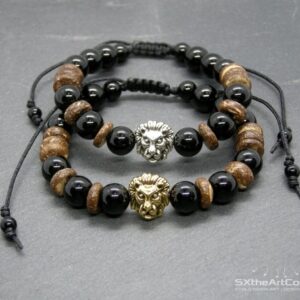 Lion Onyx Bracelet: Leo Zodiac, Coconut Bead Energy Wristband, Boho Men Jewlry