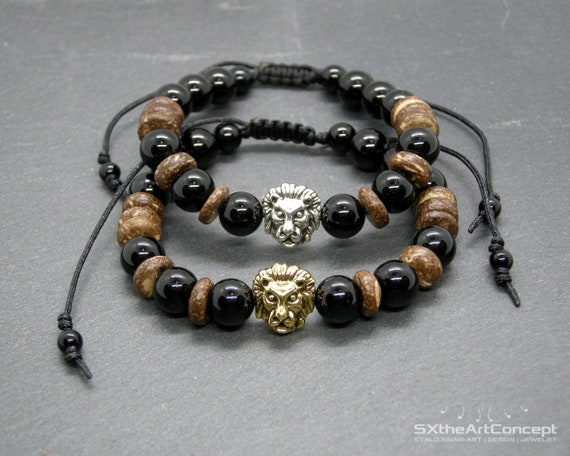 Lion Onyx Bracelet: Leo Zodiac, Coconut Bead Energy Wristband, Boho Men Jewlry Lion Onyx Bracelet: Leo Zodiac, Coconut Bead Energy Wristband, Boho Men Jewlry