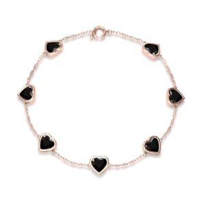 Natural Black Onyx Bracelet 925 Sterling Onyx Bracelet Bezel Set Heart Bracelet Minimalist Gold Chain Bracelet Dainty Heart Charm Bracelet