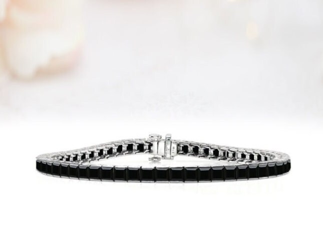 Princess Cut Black Onyx Tennis Bracelet For Women 925 Sterling Silver Black Onyx Bracelet Engagement Bracelet For Women Wedding Bracelet