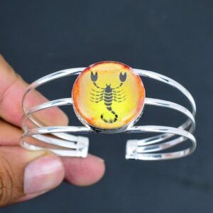 Scorpio Onyx Bangle: 925 Sterling Silver Adjustable Cuff Scorpio Onyx Bangle: 925 Sterling Silver Adjustable Cuff