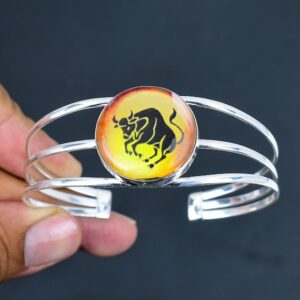 Onyx Taurus Zodiac Bangle: Adjustable Sterling Silver Cuff Bracelet Onyx Taurus Zodiac Bangle: Adjustable Sterling Silver Cuff Bracelet