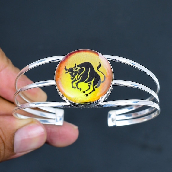 Onyx Taurus Zodiac Bangle: Adjustable Sterling Silver Cuff Bracelet Onyx Taurus Zodiac Bangle: Adjustable Sterling Silver Cuff Bracelet