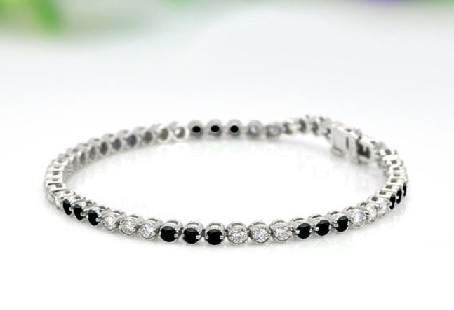 Unique Black Onyx Bracelet For Women Vintage Round Cut Black Onyx Bracelet Engagement Bracelet 925 Sterling Silver Bracelet Anniversary Gift