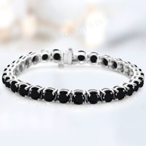 Unique Black Onyx Tennis Bracelet For Women Vintage Black Gemstone Bracelet 925 Silver Wedding Bracelet Women Bracelet Anniversary Gift