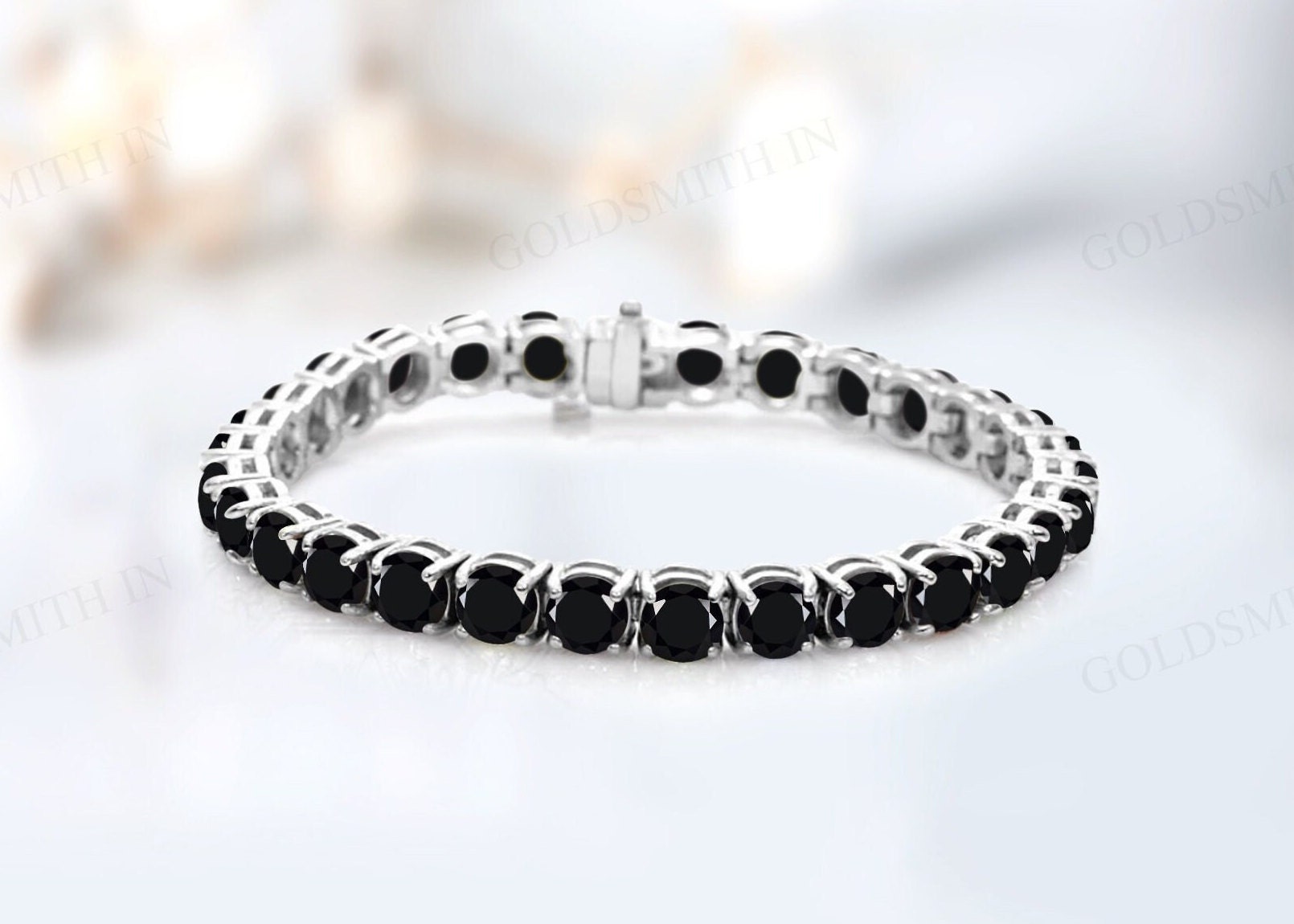 Unique Black Onyx Tennis Bracelet For Women Vintage Black Gemstone Bracelet 925 Silver Wedding Bracelet Women Bracelet Anniversary Gift