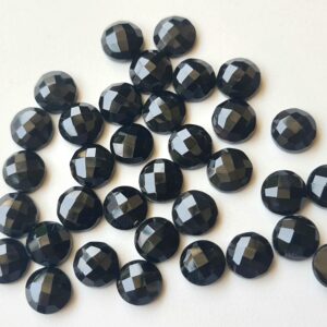 11mm Black Onyx Rose Cut Cabochons, Flat Back Gems