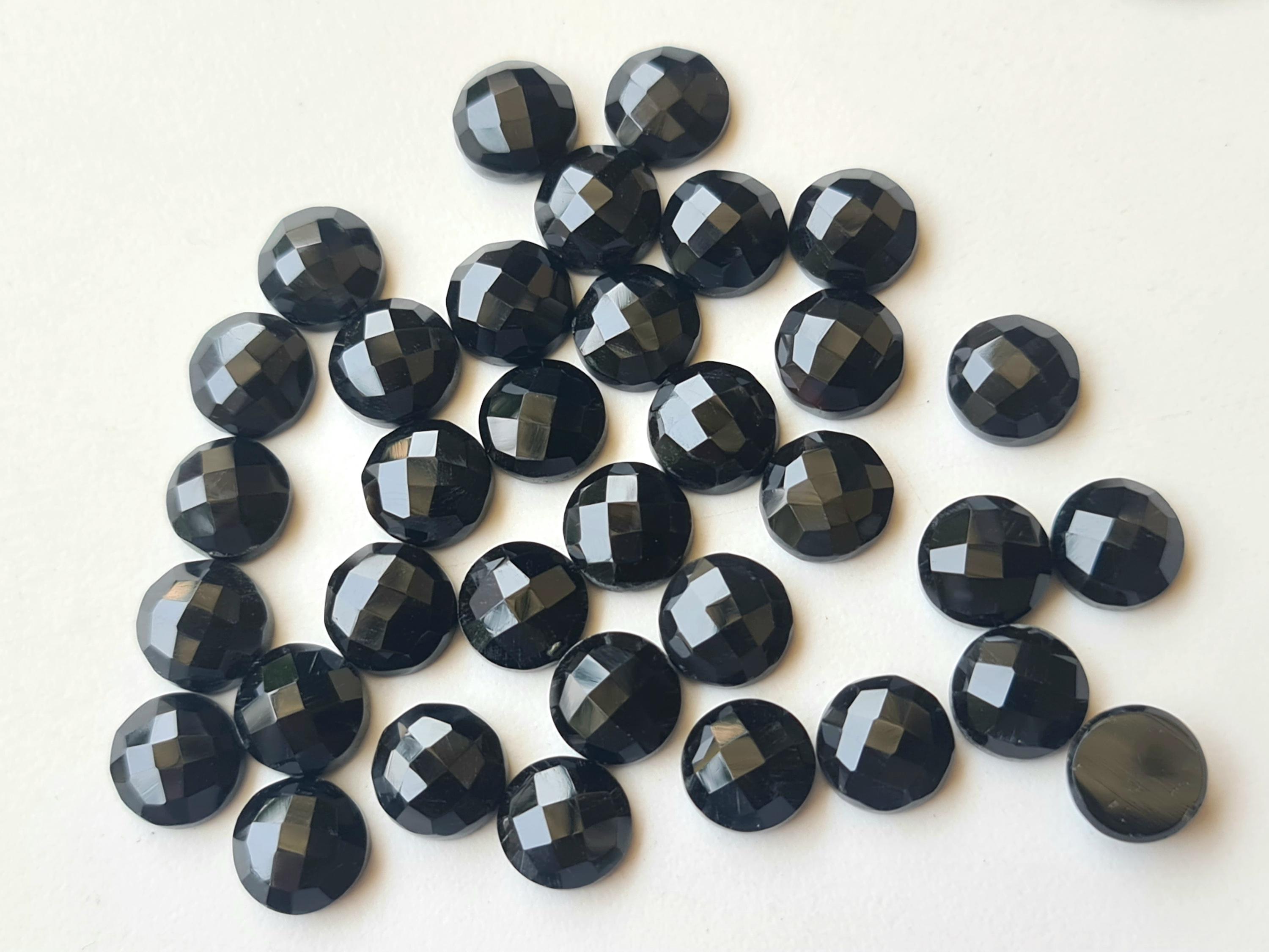 11mm Black Onyx Rose Cut Cabochons, Flat Back Gems 11mm Black Onyx Rose Cut Cabochons, Flat Back Gems