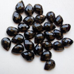 12x16mm Black Onyx Pear Cabochon, Black Onyx Flat Back, Onyx Rosecut Gemstones, Onyx Flat Cabochons, Black Onyx (5pcs To 50 Pcs Options)