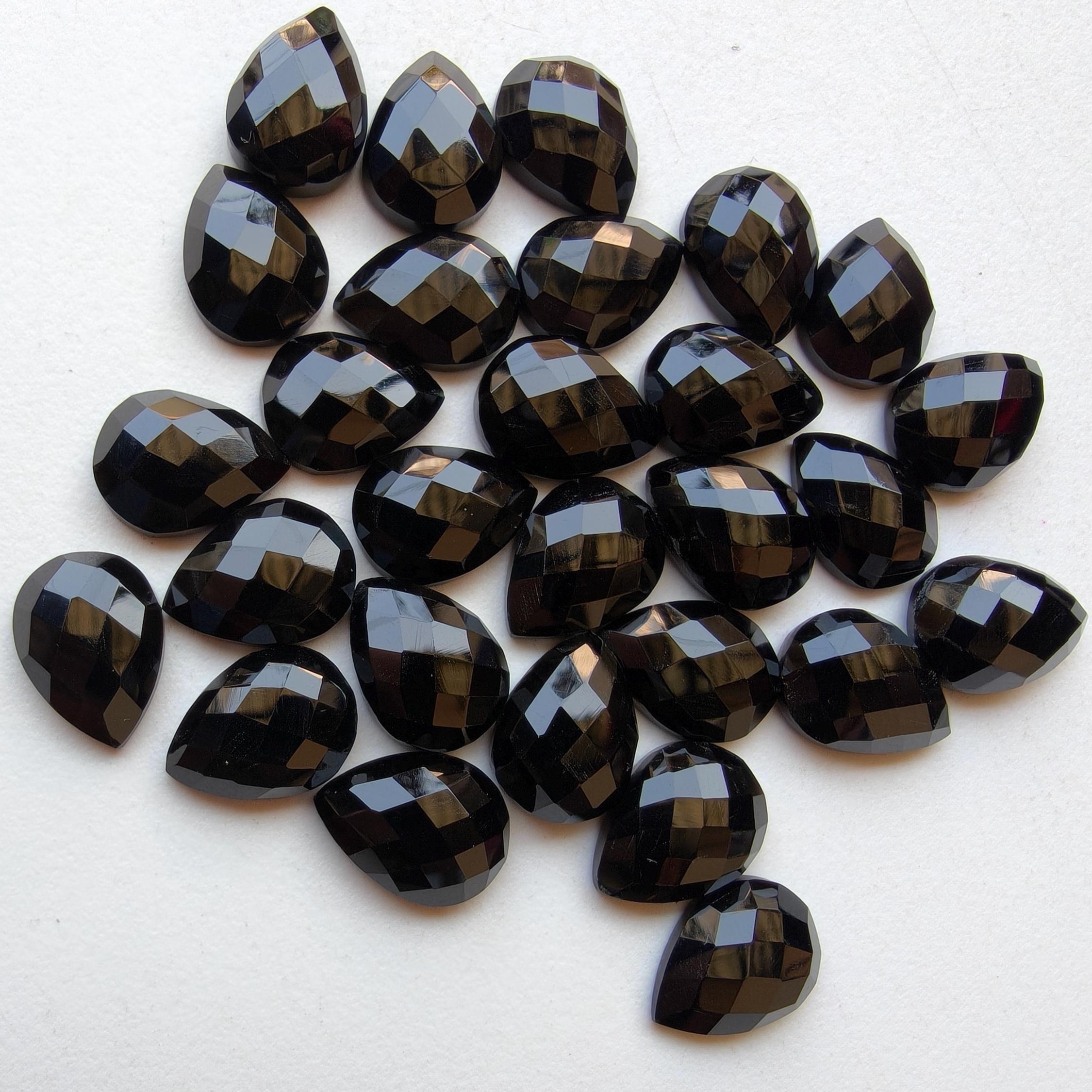 12x16mm Black Onyx Pear Cabochon, Black Onyx Flat Back, Onyx Rosecut Gemstones, Onyx Flat Cabochons, Black Onyx (5pcs To 50 Pcs Options)