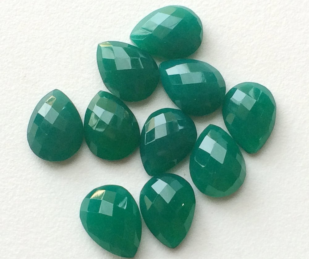 12x16mm Green Onyx Pear Cabochons Rose Cut Faceted Gemstones For Jewelry Making Supply