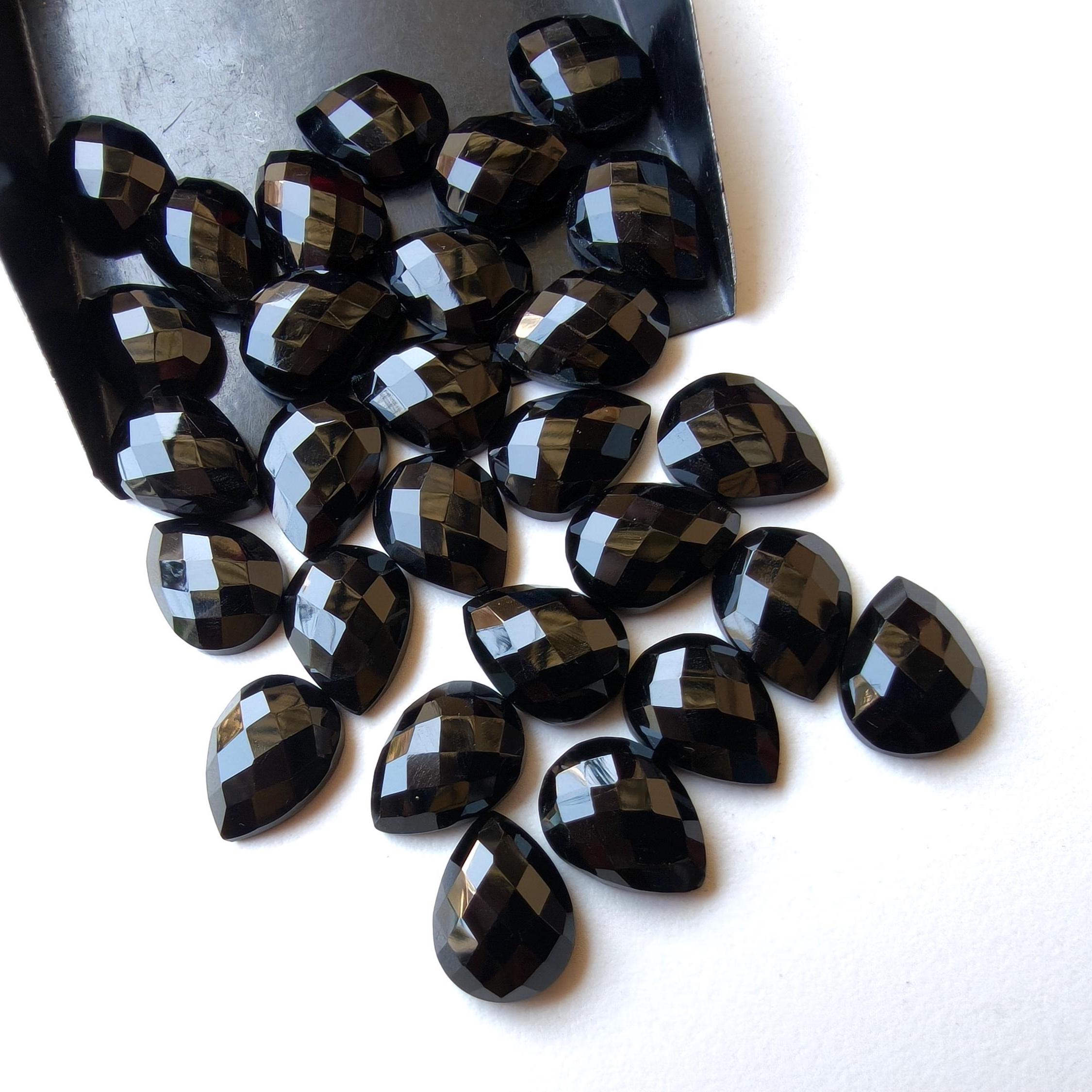 13x17mm Black Onyx Cabochon, Black Onyx Rosecut Gemstones, Onyx Flat Cabochons, Black Onyx Pear For Jewelry (5pcs To 10pcs Options) - Bgp240