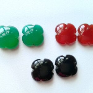 15mm Multi Color Onyx Fancy Clover Shape Cabochons, 6 Pcs Multi Onyx Flower Flat Back Plain Stones, Matched Pair For Jewelry - Ks5092