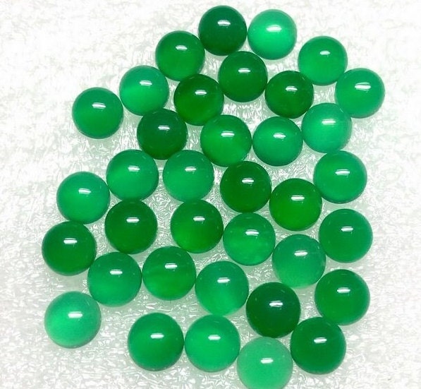 5 Aaa Green Onyx Cabochons: Round Gemstones (7mm-12mm)