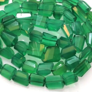 8 Inch Strand, Natural Green Onyx Faceted Nuggets Shape,Size 8-10mm