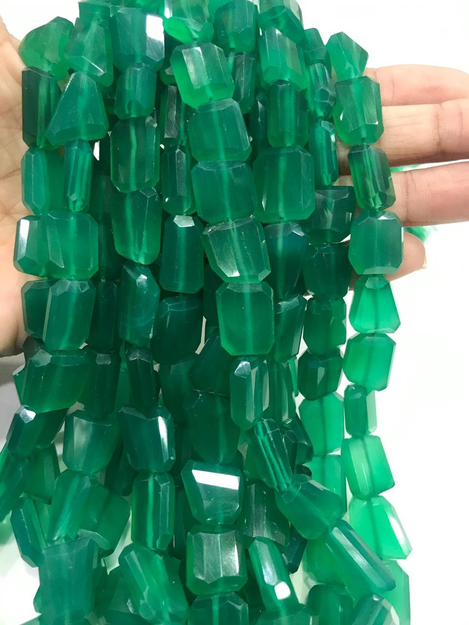 Beautiful- Natural Green Onyx Laser Cut Faceted Nugget Gemstone Beads, 17 Inches Strand Size 8/11-13/15 Mm Approx Beads For Jewelry Making