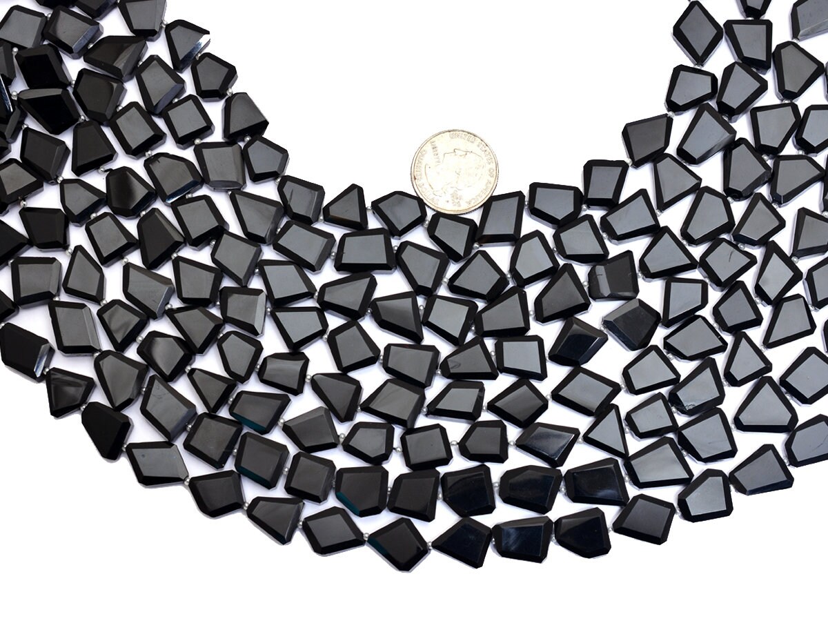 Black Onyx Faceted 12mm-15mm Gemstone Nugget Beads | Black Onyx Step Cut Tumbled | Natural Semi Precious Gemstone Beads For Jewelry Making