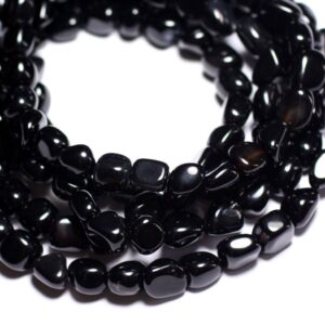 Fil 39cm 31pc Env - Perles Pierre - Onyx Noir Nuggets Olives Ovales 10-14mm