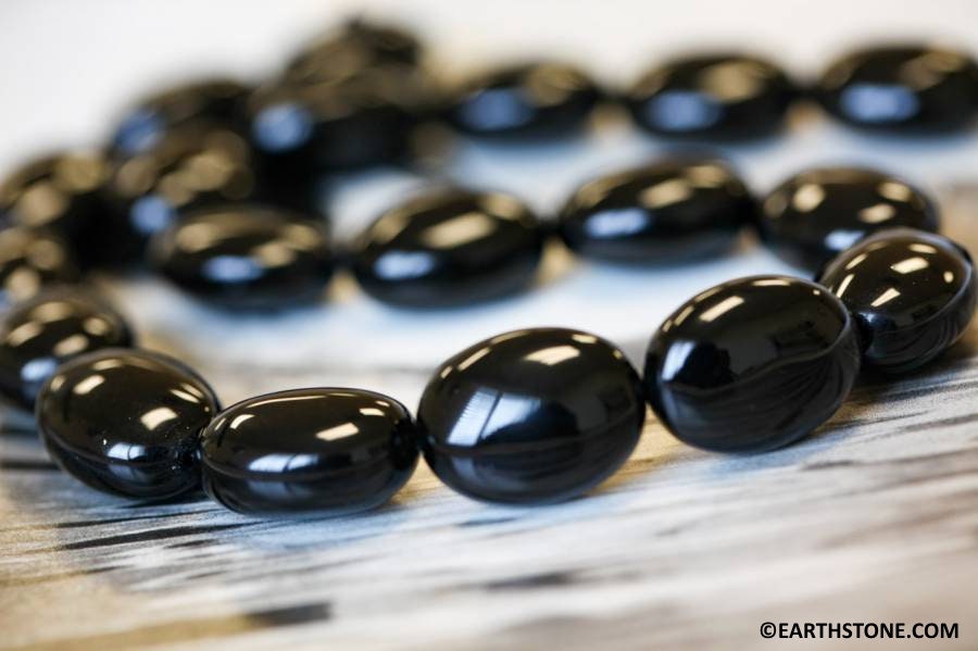 L/ Black Onyx 15x20mm Oval Pebble Beads 16" Strand Dyed Gemstone For Jewelry Making 140-1376