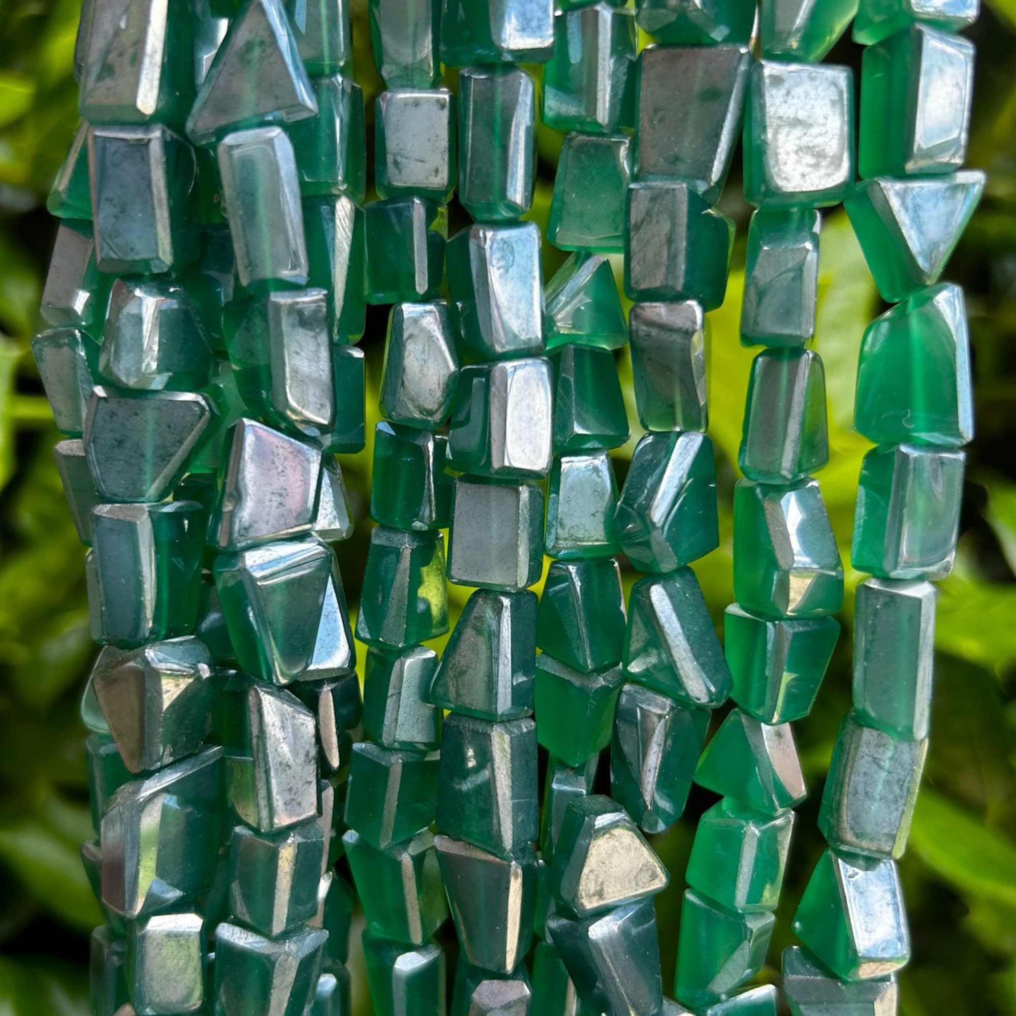 Mystic Green Onyx Faceted Nugget Beads - 12mm