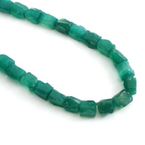 Natural Green Onyx Organic Rough Beads , 9x11mm To 9x13mm, Raw Drilled Beads, 8 Inches / 16 Inches , Jewelry Making, Price Per Strands