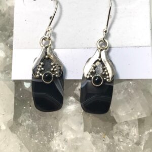 Black Banded Onyx Charm Earrings